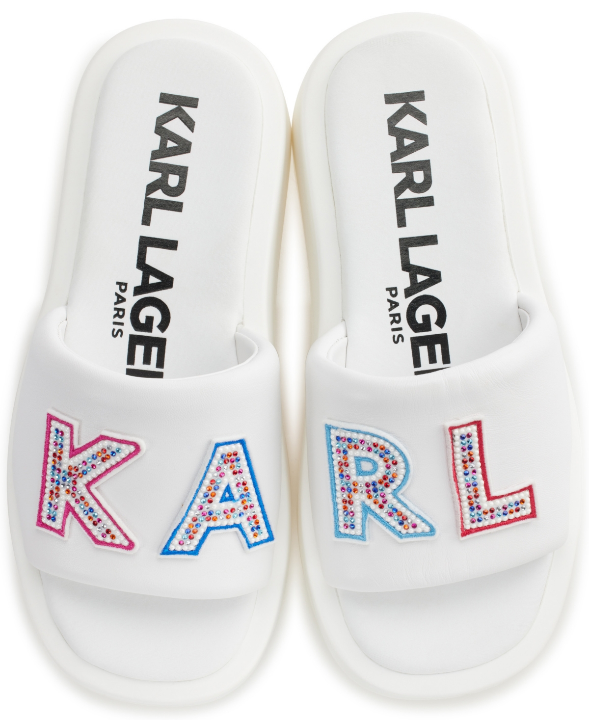 KARL LAGERFELD WOMEN'S OPAL STONE PLATFORM SLIDE FLAT SANDALS