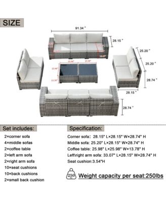 Patio Furniture Set,12 Pieces Outdoor Sectional Sofa Couch Set,Patio Conversation Set with Modular Wicker Deep Seat Chairs,Comfy Cushions,Side Table,Orange Red