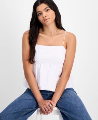 Juniors' Poplin Bubble Tank Top