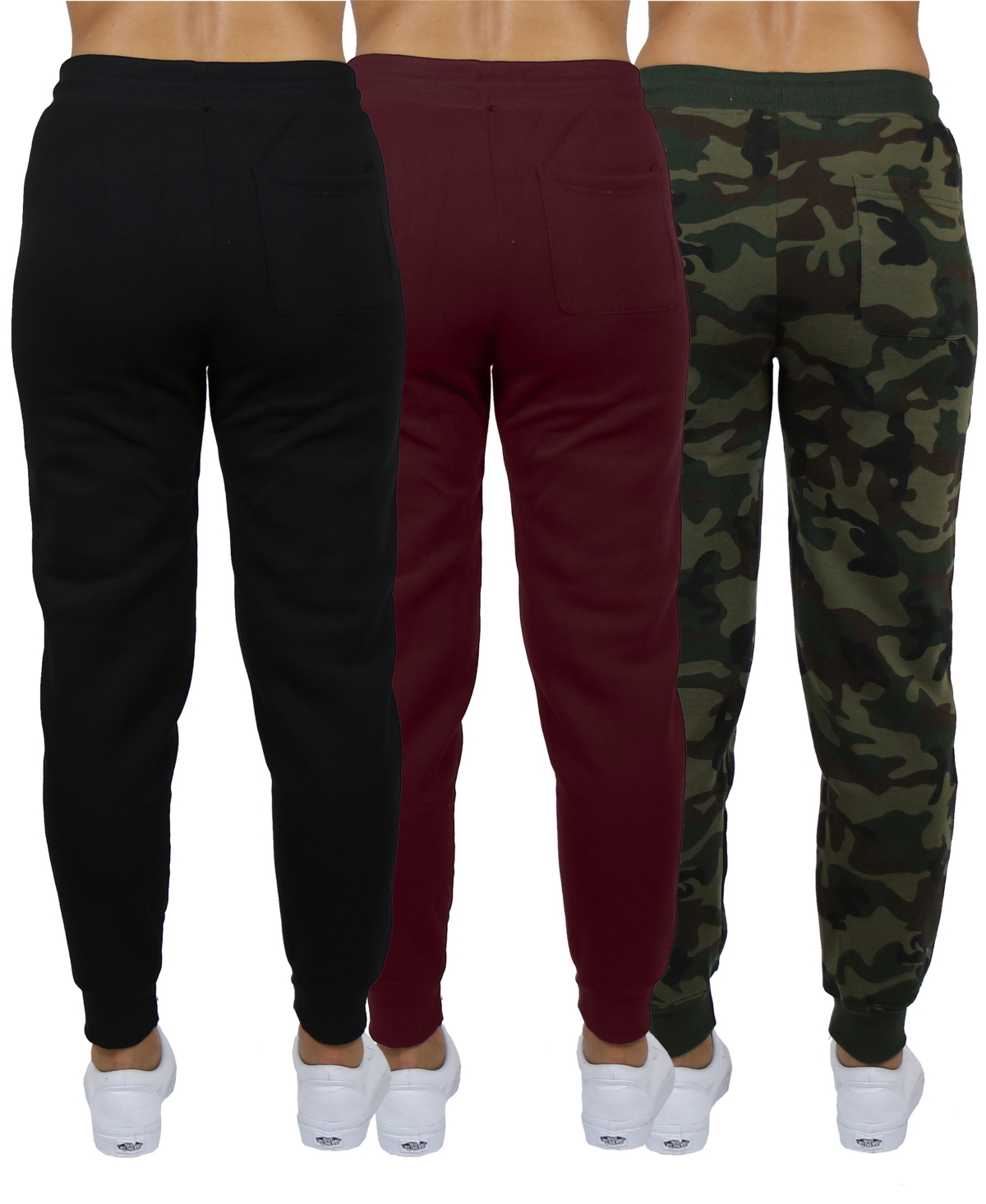 Shop Galaxy By Harvic Women's Loose-fit Fleece Jogger Sweatpants 3-pack In Black-burgundy-woodland