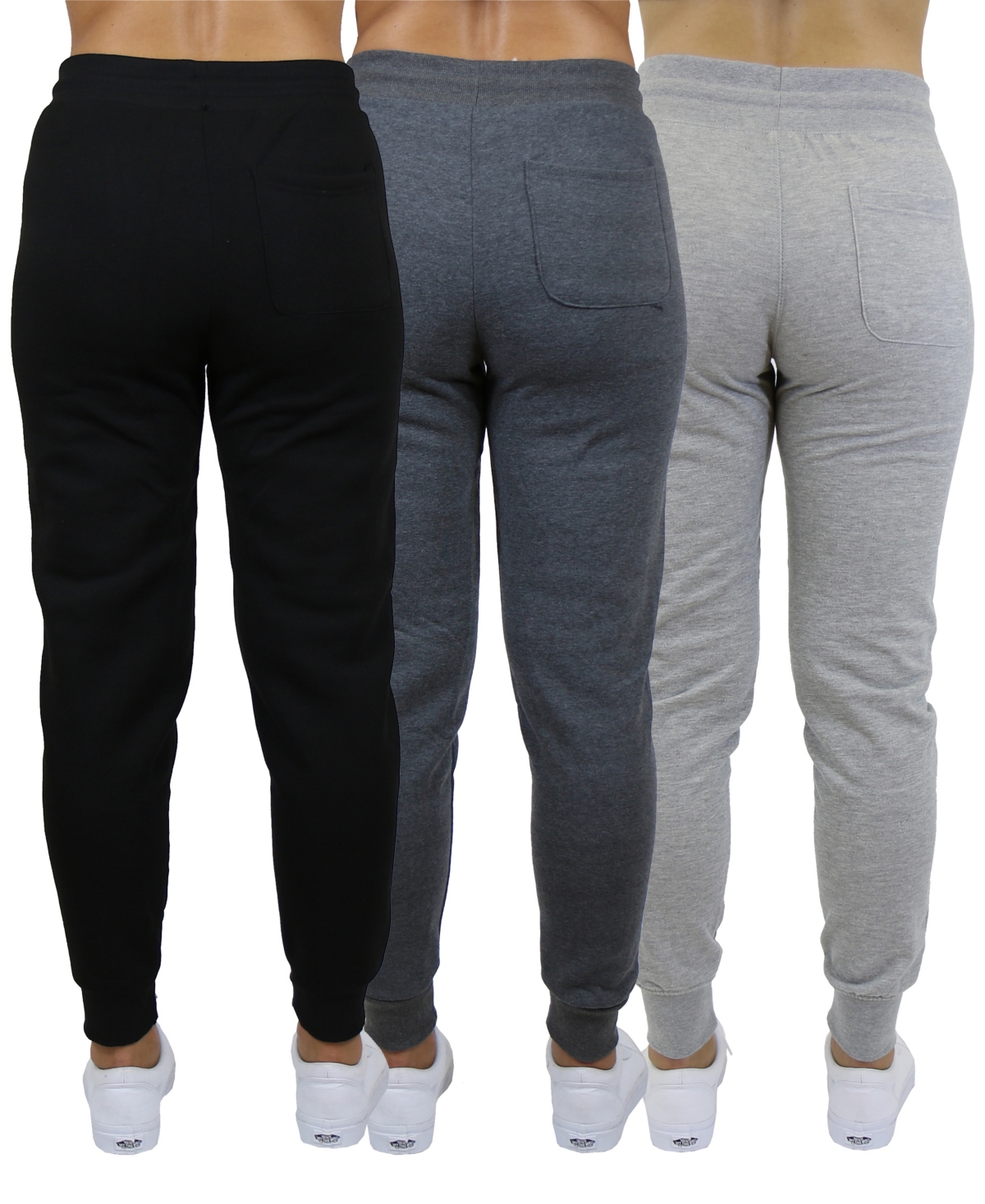 Galaxy By Harvic Women's Loose-fit Fleece Jogger Sweatpants 3-pack In Black-charcoal-gray