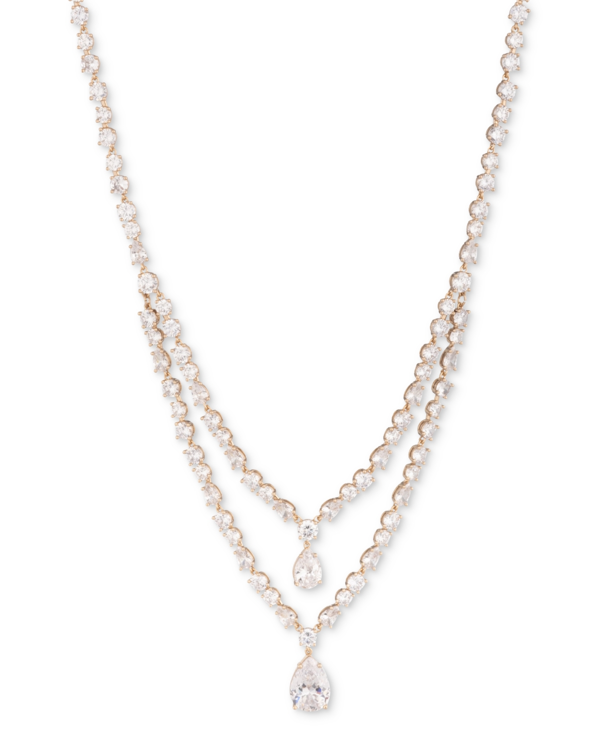 Shop Givenchy Gold-tone Mixed Cubic Zirconia Layered Statement Necklace, 16" + 3" Extender In Silver,white