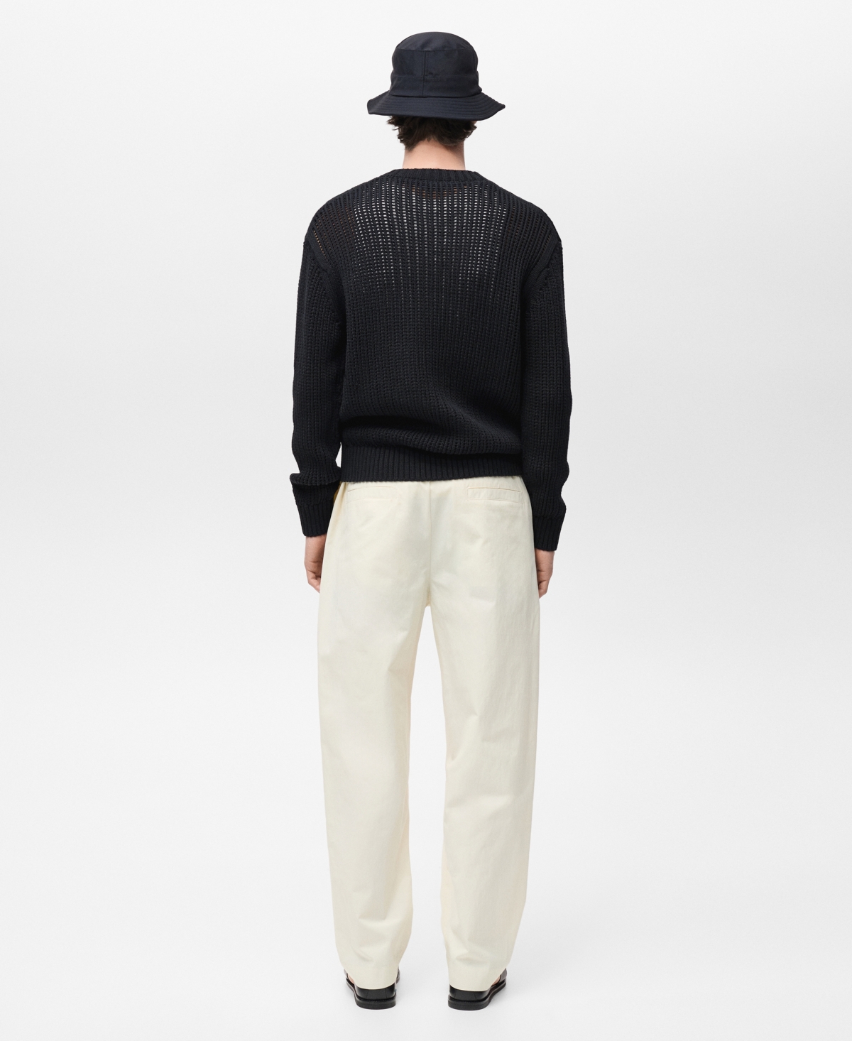 Mango Oversize Openwork Cotton Crewneck Sweater In Black