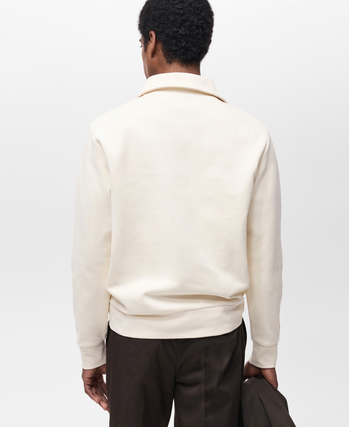 Mango Cotton Blend Half Zip Sweatshirt In Off White