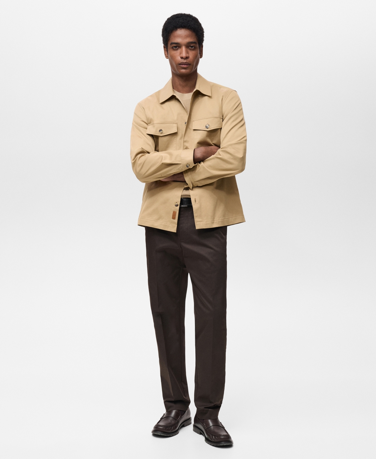 Mango Regular Fit Cotton Blend Button-up Overshirt In Medium Brown