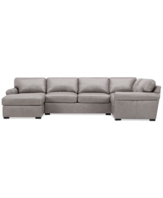 Radley Roll Arm 139" 4-Pc. Leather Square Corner Chaise Sectional