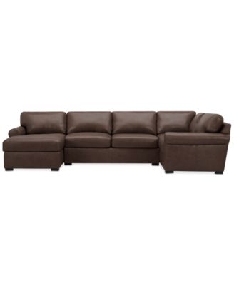 Radley Roll Arm 139" 4-Pc. Leather Square Corner Chaise Sectional