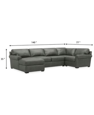Radley Roll Arm 139" 4-Pc. Leather Square Corner Chaise Sectional