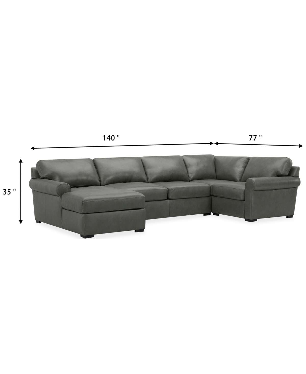 Macy's Radley Roll Arm 139" 4-pc. Leather Square Corner Chaise Sectional, Exclusively At