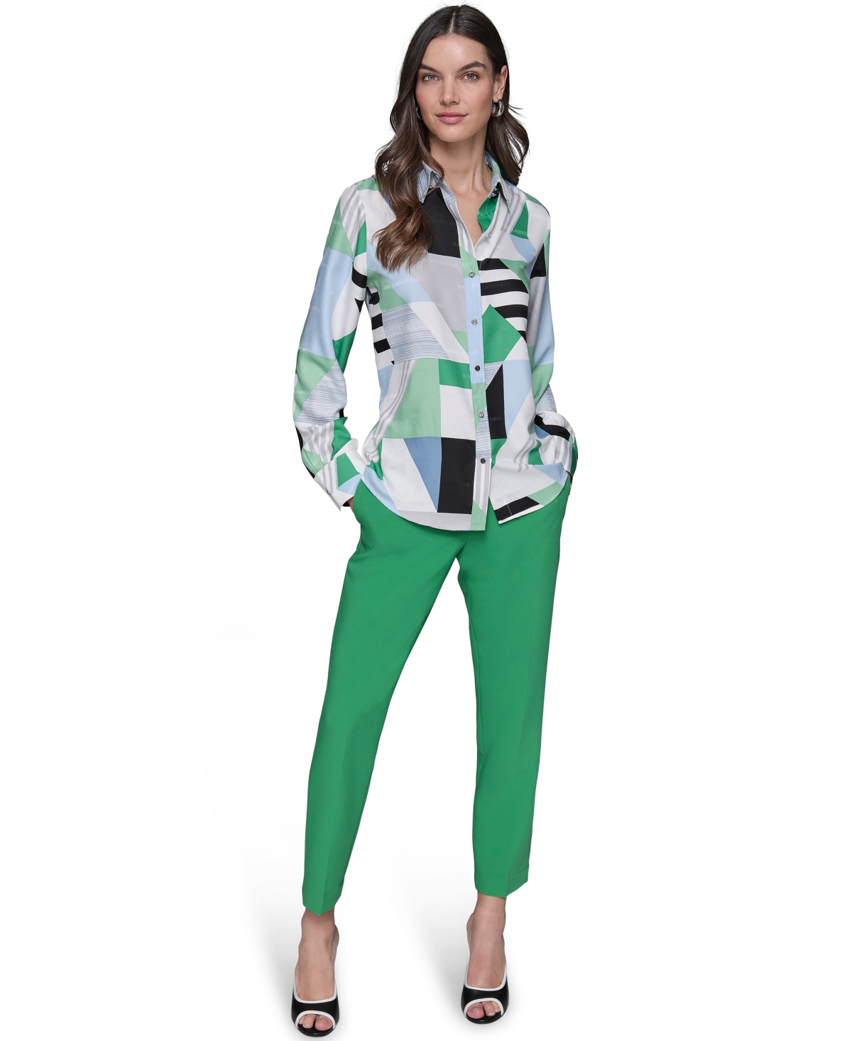 KARL LAGERFELD WOMEN'S GEOMETRIC-PRINT BLOUSE 