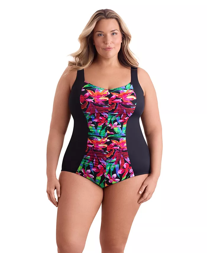 Women's Tropical Tendencies Shirred Front Princess Seam Girl Leg One-Piece Swimsuit - thumbnail 4