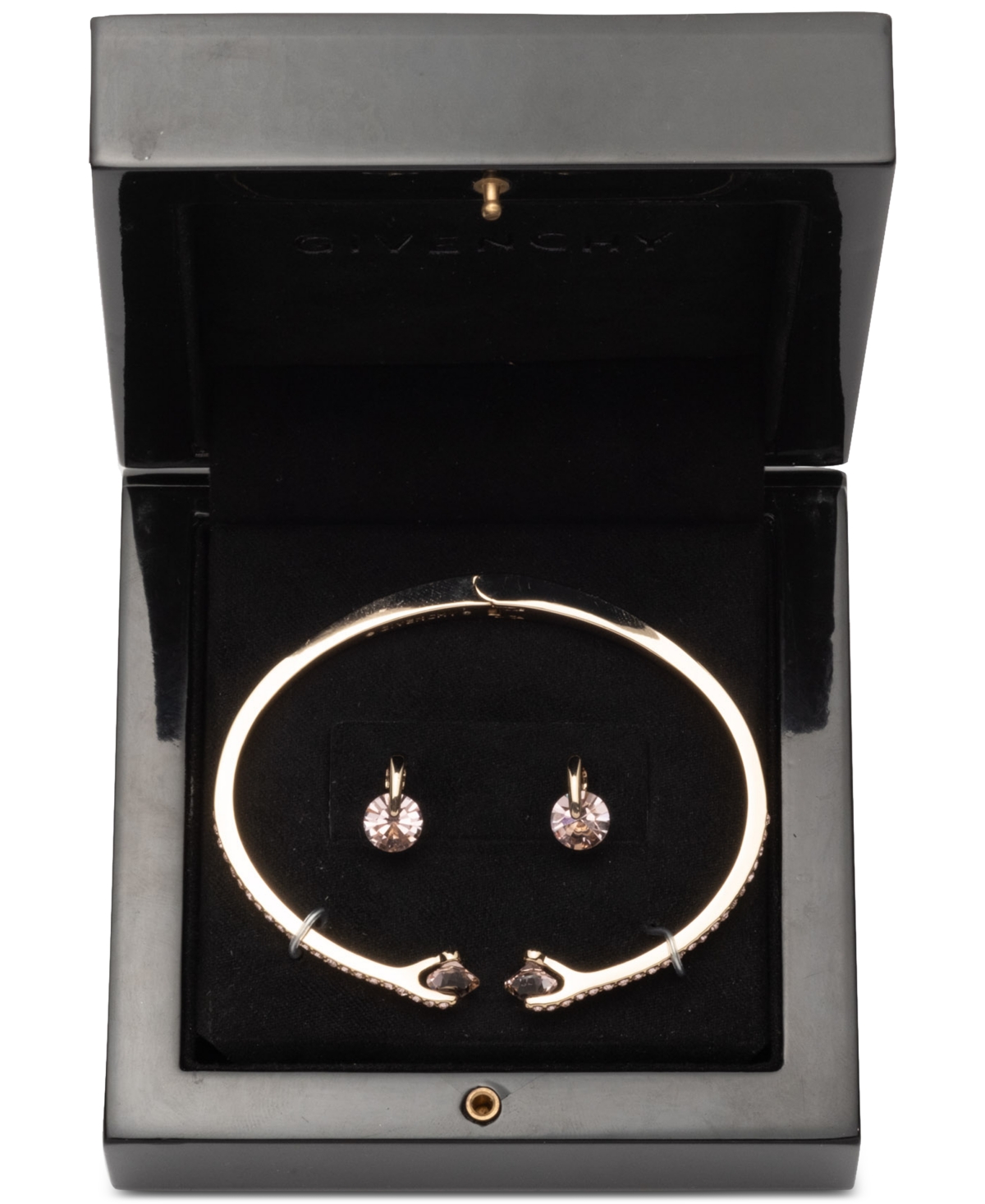 Givenchy Gold-tone Mixed Crystal Cuff Bracelet & Stud Earrings Set In Lt,paspink