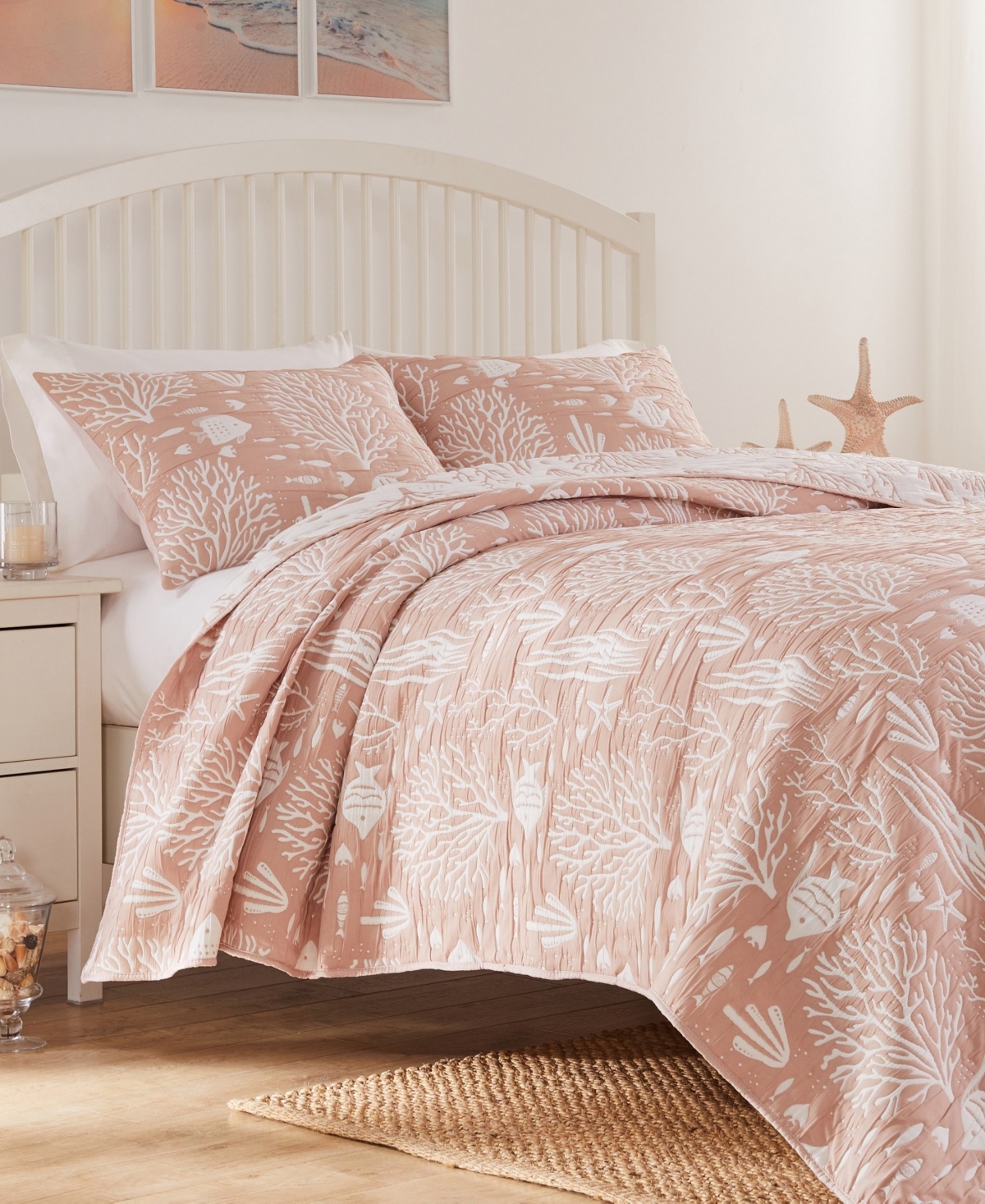 Greenland Home Fashions Marina Woven Jacquard Reversible 2-pc. Coverlet Set, Twin/twin Xl In Blush