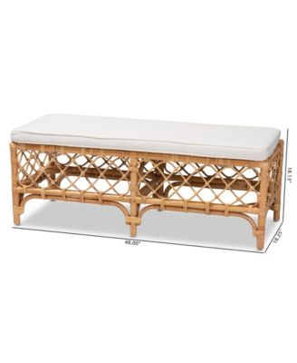 48" Upholstered and Natural Rattan Orchard Modern Bohemian Accent Bench