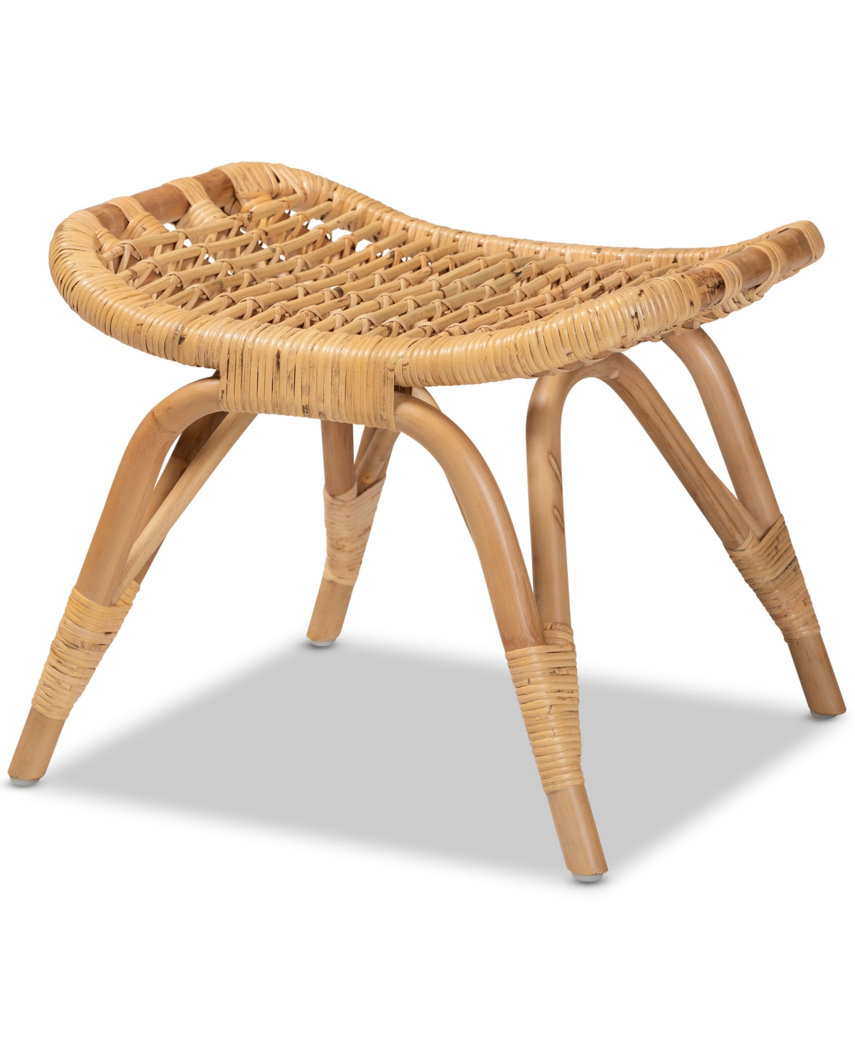 Bali & Pari Bernardo Modern Bohemian Natural Brown Rattan Ottoman In Natural Brown