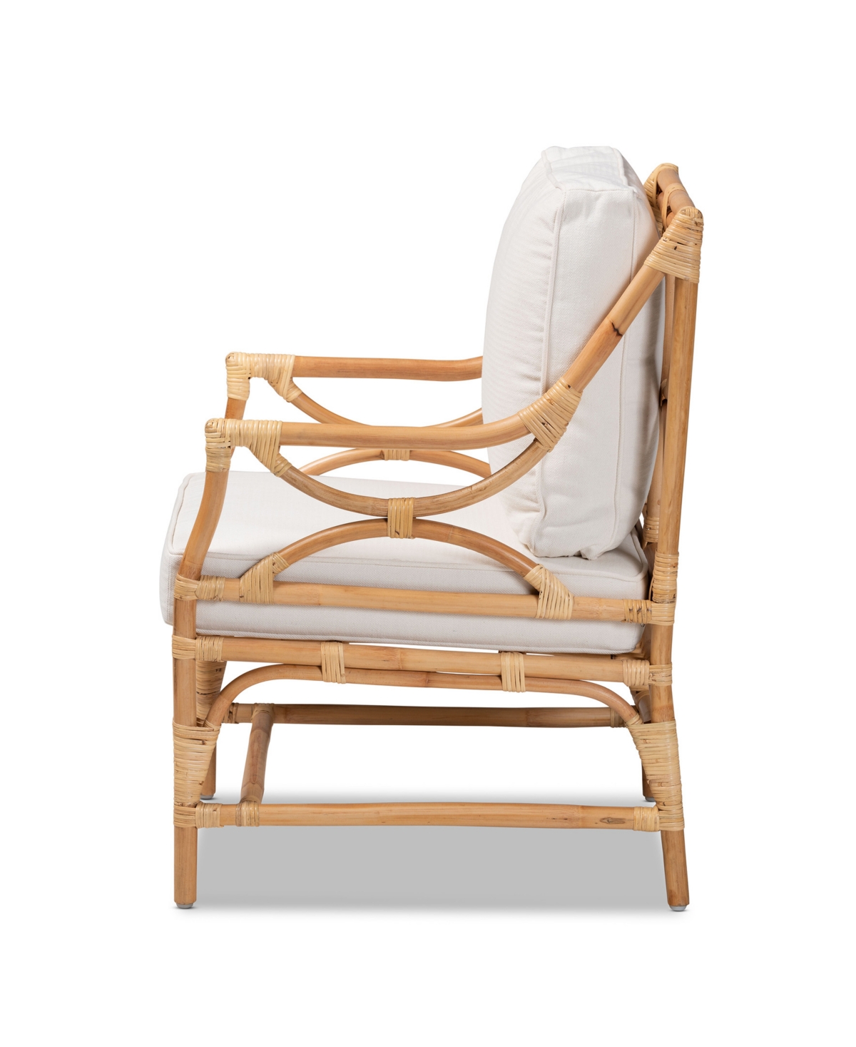 Bali & Pari 23.6" Upholstered And Rattan Brandon Modern Bohemian Armchair In White,natural Brown