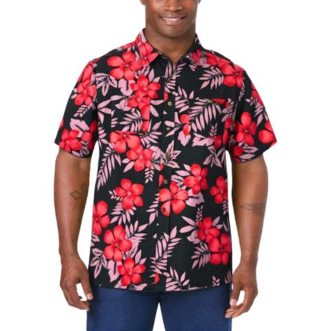 Мужская рубашка KingSize Short-Sleeve Linen, цвет: Чёрный с принтом