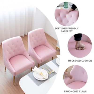 Modern Velvet Upholstered Dining Chairs Set of 2, Mid Century Side Chairs with 5.12” Cushions and Back Pull Rod for Kitchen, Living Room