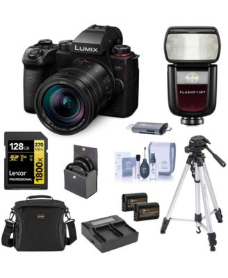 LUMIX G9II Mirrorless Camera with 12-60mm f/2.8-4 Lens, Bundle with Flash, 128GB Card, 2x Battery and Charger Kit, Tripod with Head, Filter