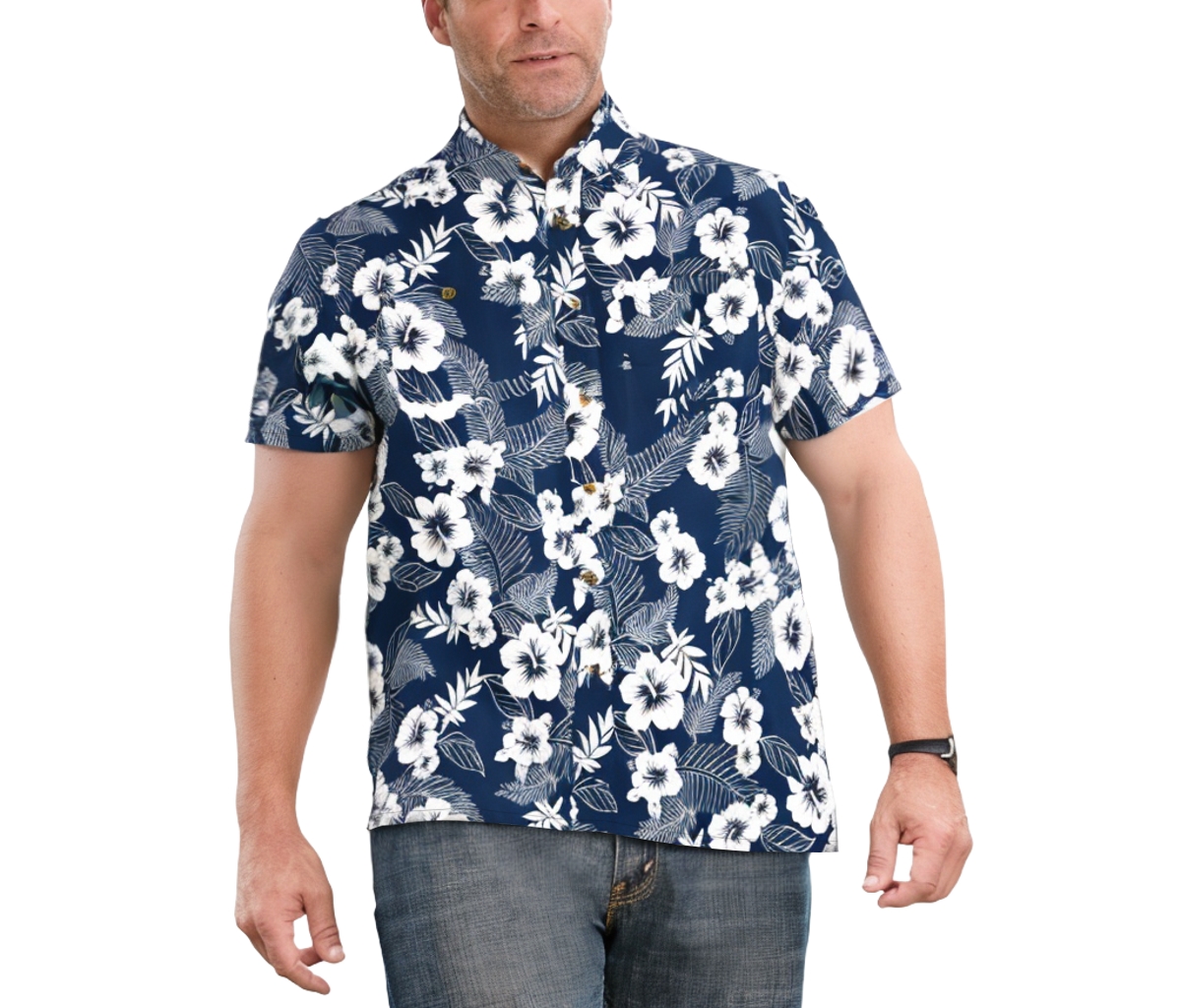 Big & Tall Short-Sleeve Linen Shirt - Light blue palm