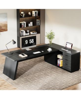 L-Shaped Executive Desk, 78" Modern Office Desk with Drawers and Lateral File Cabinet, Large Computer Desk with Storage Shelves, Workstation for Home Office