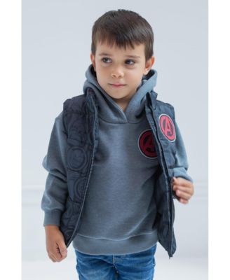 Boys Marvel Zip Up Vest 2fer Jacket and Pullover Fleece Hoodie
