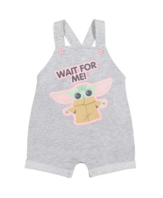 Baby Girls Star Wars Yoda French Terry Snap Short Overalls T-Shirt and Headband 3 Piece Outfit Set