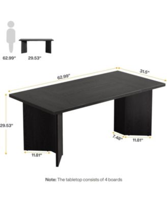 63-Inch Executive Desk, Modern Office Computer Desk with Double Pedestal, Simple Workstations Writing Table Conference Table Business Furniture for Home Office, Black