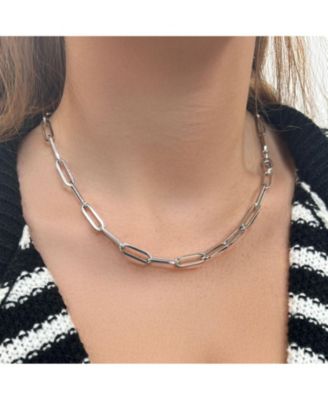 Extra Large Paperclip Link Chain Necklace 14K White Gold 18 inches