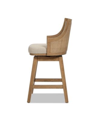 1 Piece Solid Wood  26'' Swivel Cane Rattan Counter High-Back Bar Stool
