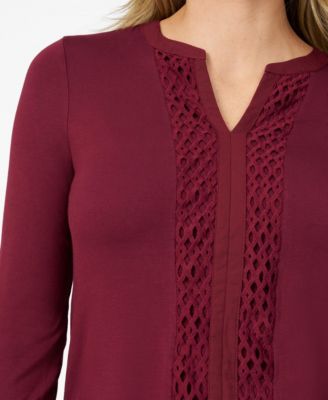 Women's Lace Trim Henley Top