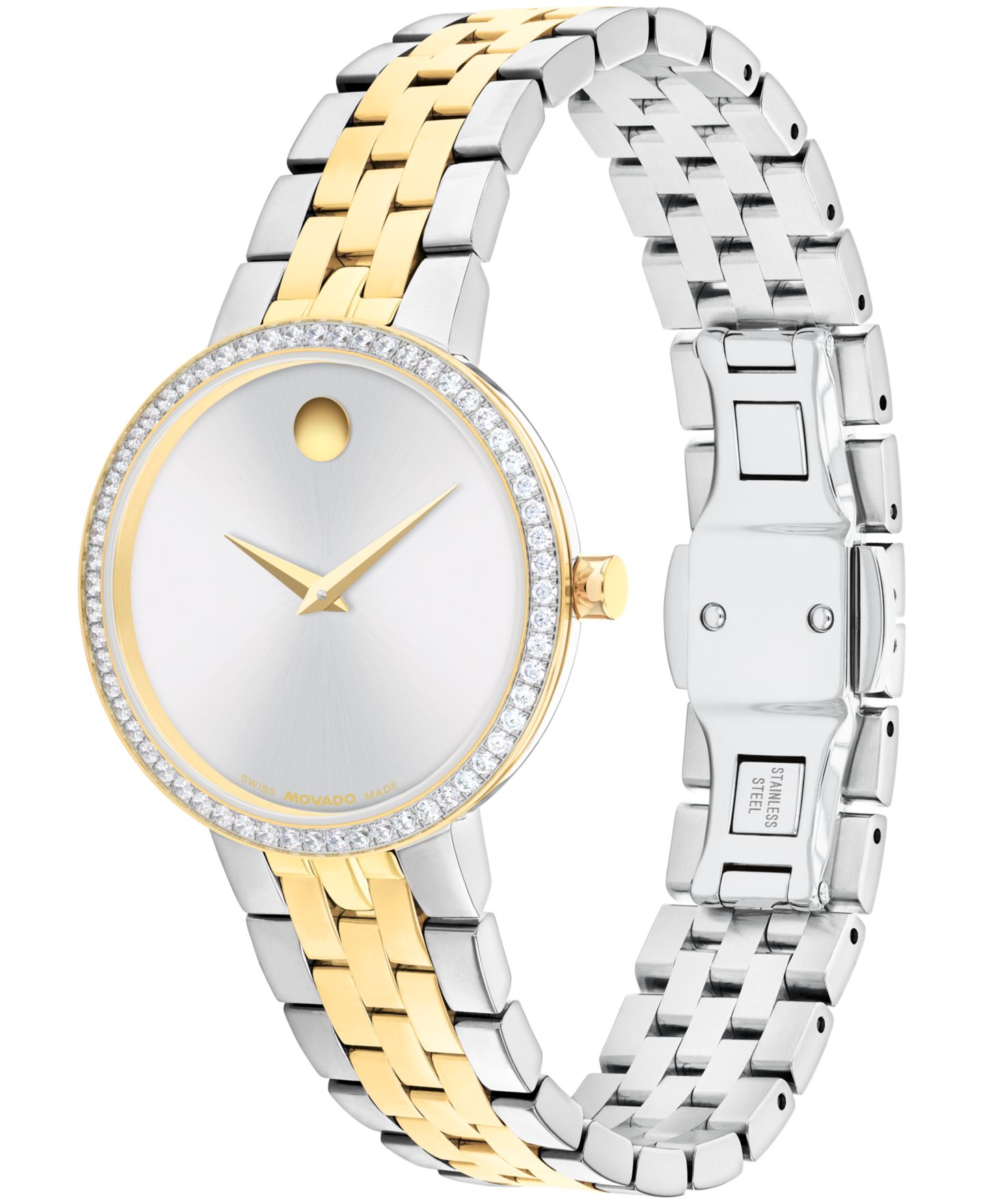 Женские часы Movado Museum Classic Lab Grown Diamond Swiss Quartz Stainless-Steel Light Yellow PVD Watch, 29.5mm — фото 2