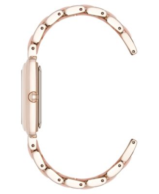 Women's Quartz Casual Rectangular Blush Pink Silicone with Rose Gold-Tone Metal Alloy Bracelet Watch, 26mm