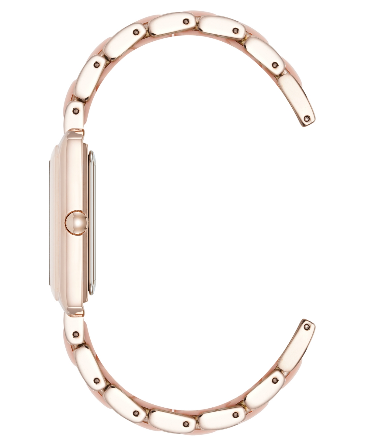 Anne Klein Women's Quartz Casual Rectangular Blush Pink Silicone With Rose Gold-tone Metal Alloy Bracelet Watch In Rose Gold-tone,blush Pink