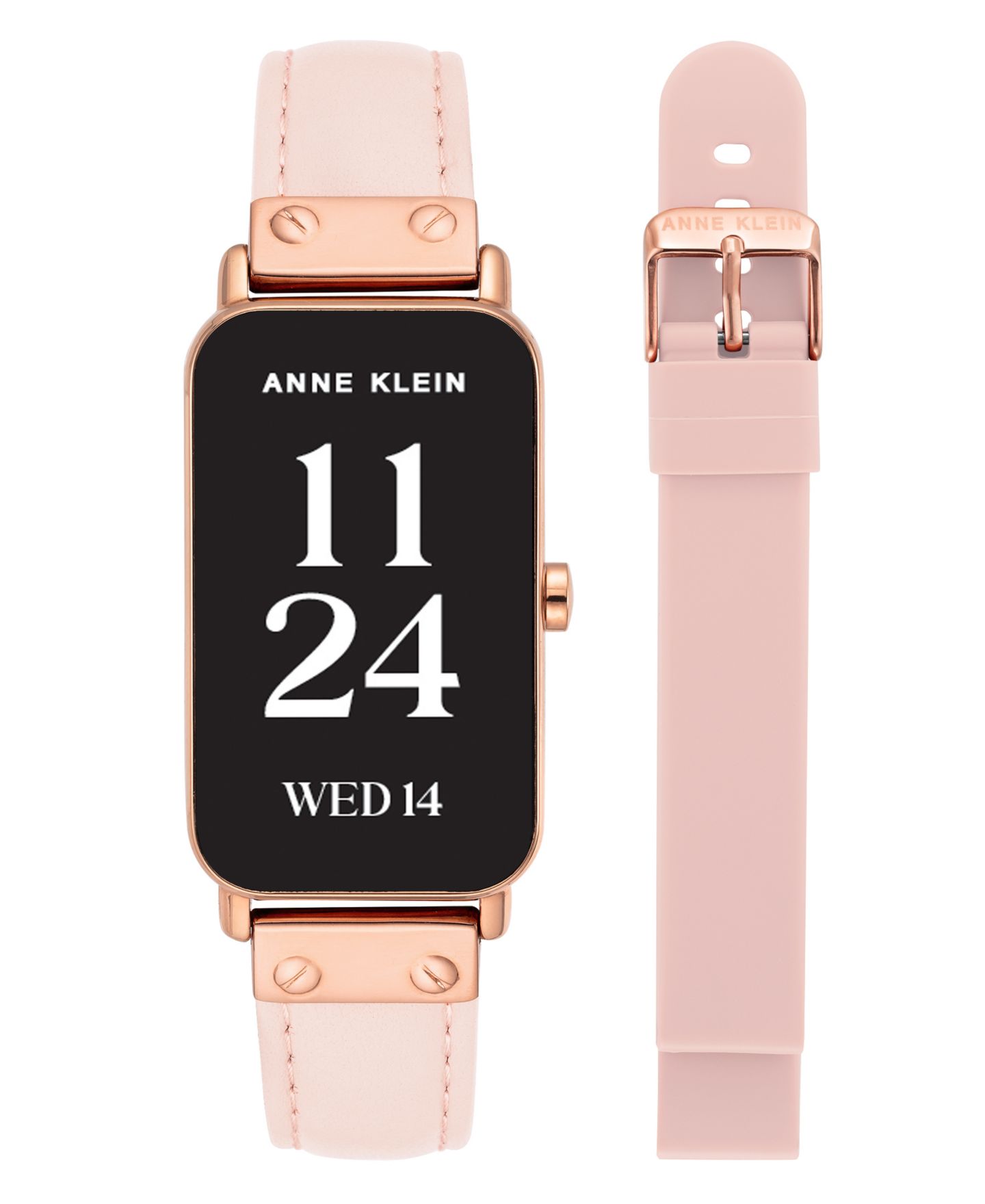 Женские смарт-часы Anne Klein Connect It Illume, розовая кожа и розовый силикон, 37 мм — фото 1