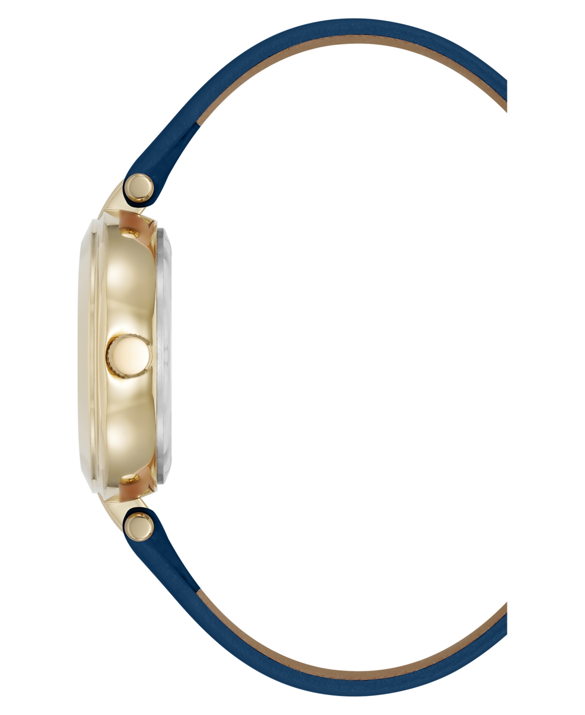 Anne Klein Women's Quartz Round Blue Leather And Gold-tone Metal Alloy Strap Watch, 32mm In Gold-tone,blue