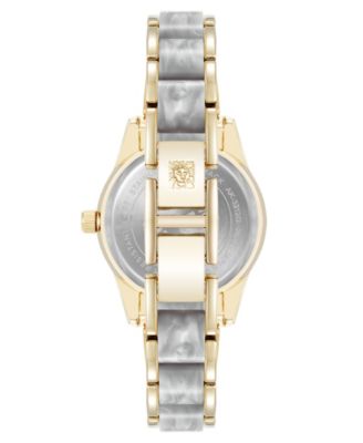 Women's Quartz Light Gray Pearlescent Acetate and Gold-Tone Metal Alloy Link Bracelet Watch, 30mm