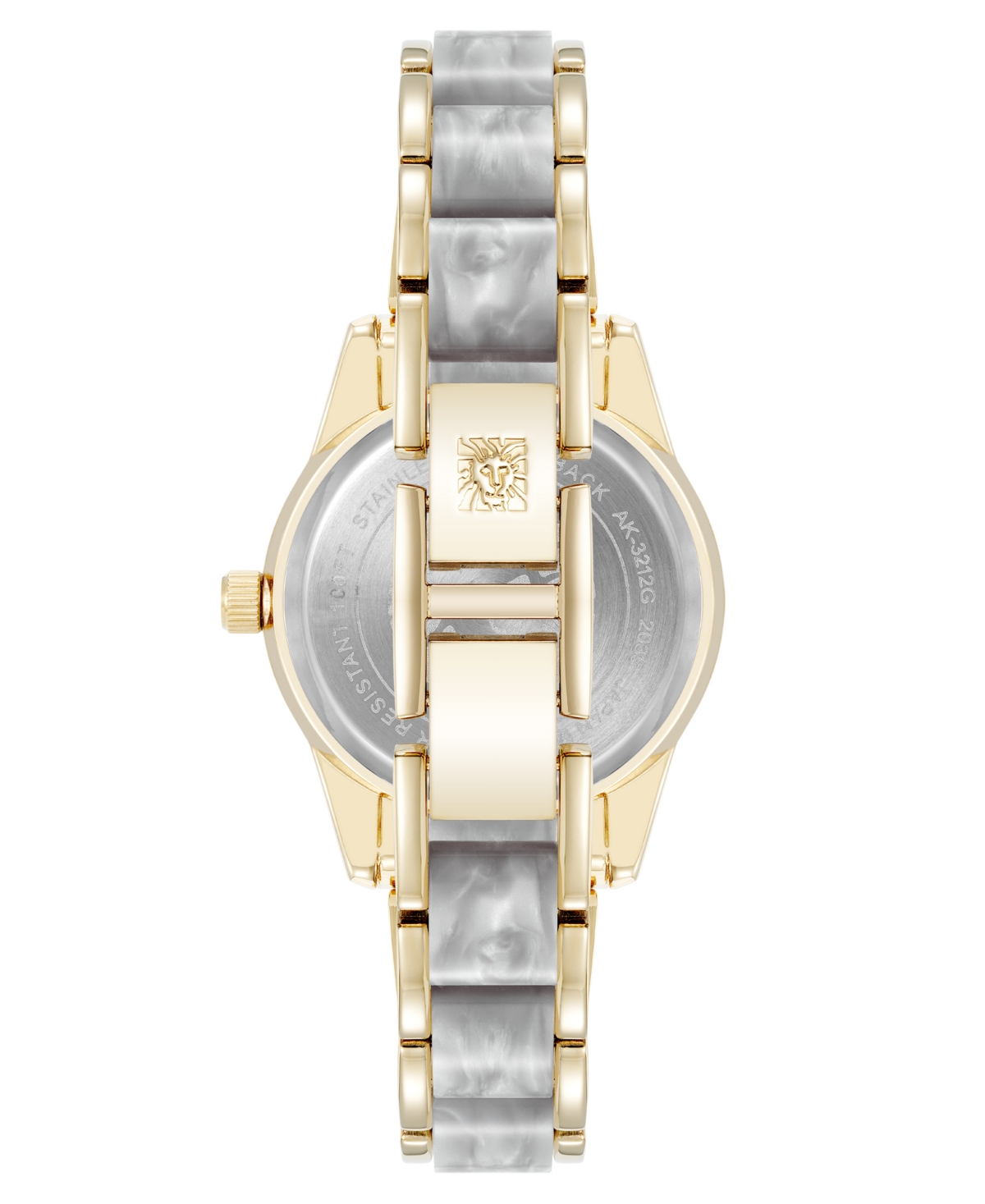 Anne Klein Women's Quartz Light Gray Pearlescent Acetate And Gold-tone Metal Alloy Link Bracelet Watch, 30mm In Gold-tone,light Gray