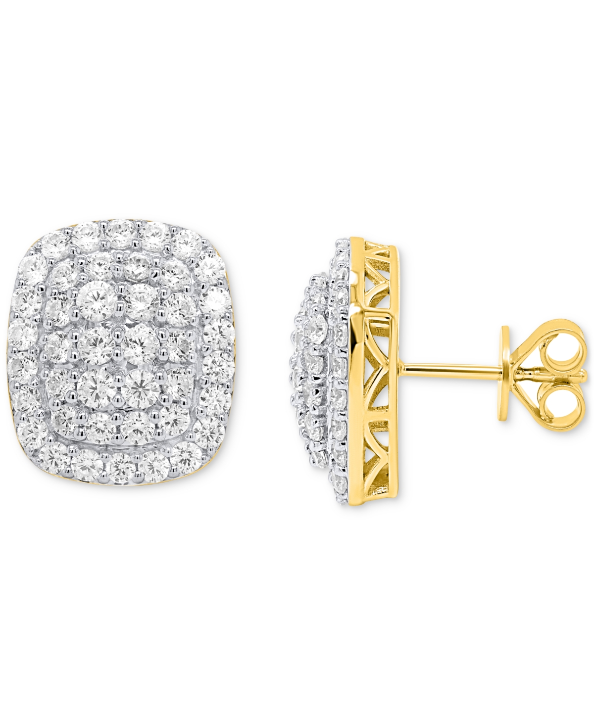 Forever Grown Diamonds Lab Grown Diamond Cushion Cluster Stud Earrings (2 Ct. T.w.) In Sterling Silver Or 14k Gold-plated S In Gold-plated Sterling Silver