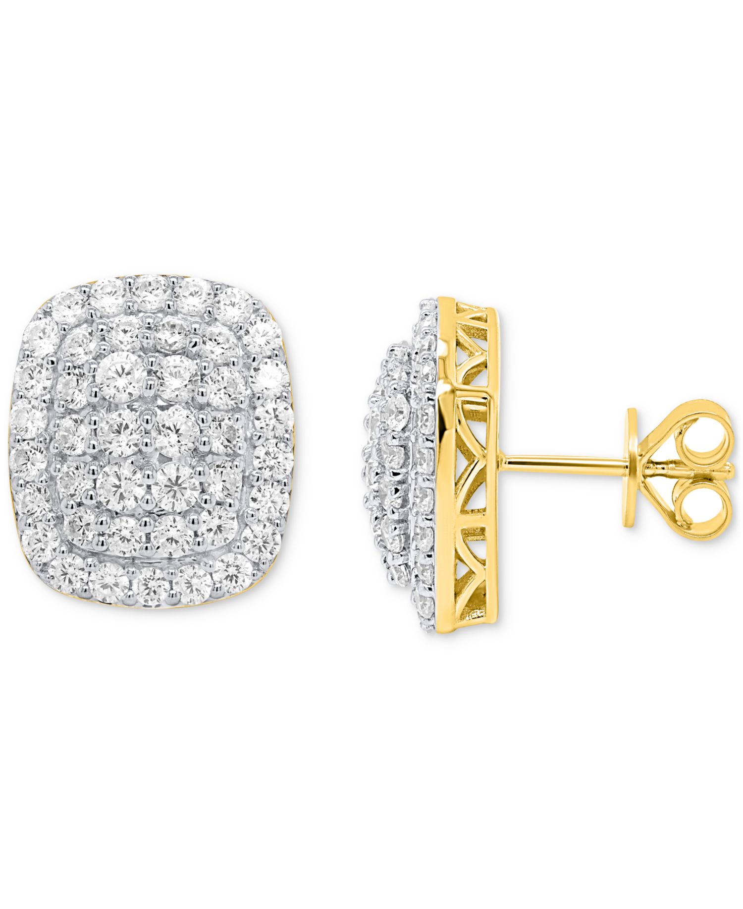 Lab Grown Diamond Cushion Cluster Stud Earrings (2 ct. t.w.) in Sterling Silver or 14k Gold-Plated Sterling Silver