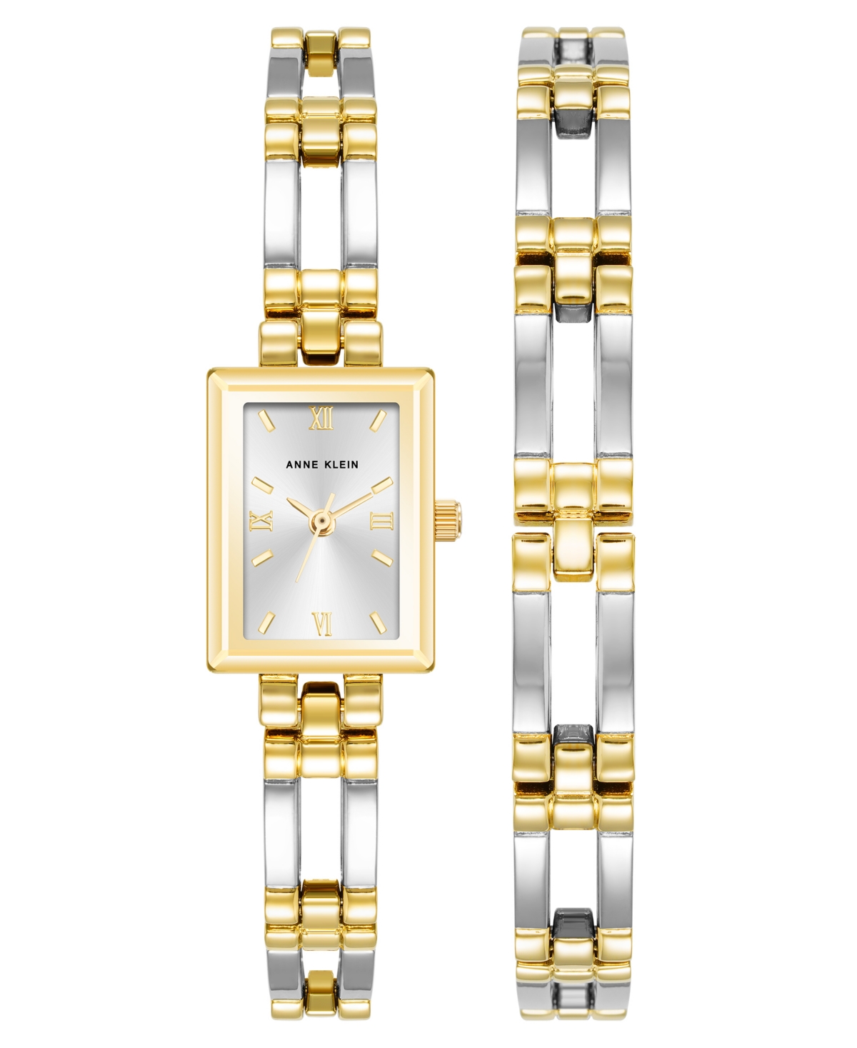 Women's Quartz Iconic Two-Tone Metal Alloy Rectangular Case Bangle Watch Set, 17mm - Silver-Tone, Gold-Tone