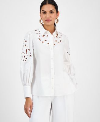I.N.C. International Concepts - Women's Eyelet Cotton Blouse, Exclusively at Macy's