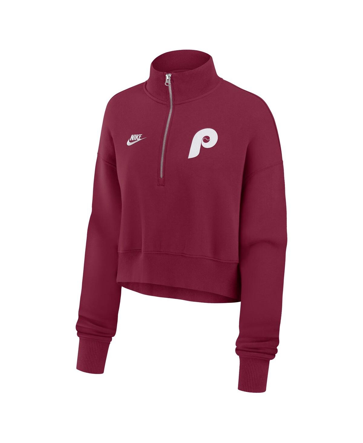 NIKE WOMEN'S BURGUNDY PHILADELPHIA PHILLIES COOPERSTOWN COLLECTION PHOENIX FLEECE HALF-ZIP SWEATSHIRT