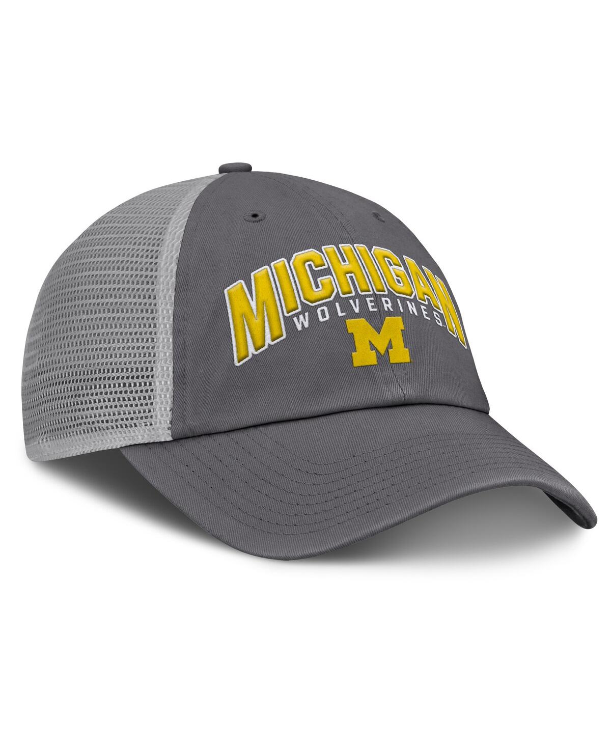Fanatics Men's Charcoal Michigan Wolverines Ionic Trucker Adjustable Hat In Charcoal