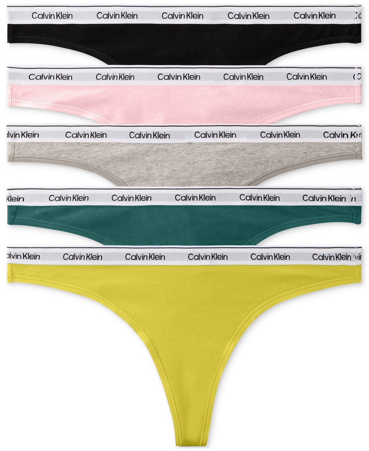 Calvin Klein Women's 5-pk. Modern Logo Low-rise Thong Underwear Qd5221 In Black,grey Heather,buff Pink,livley Teal