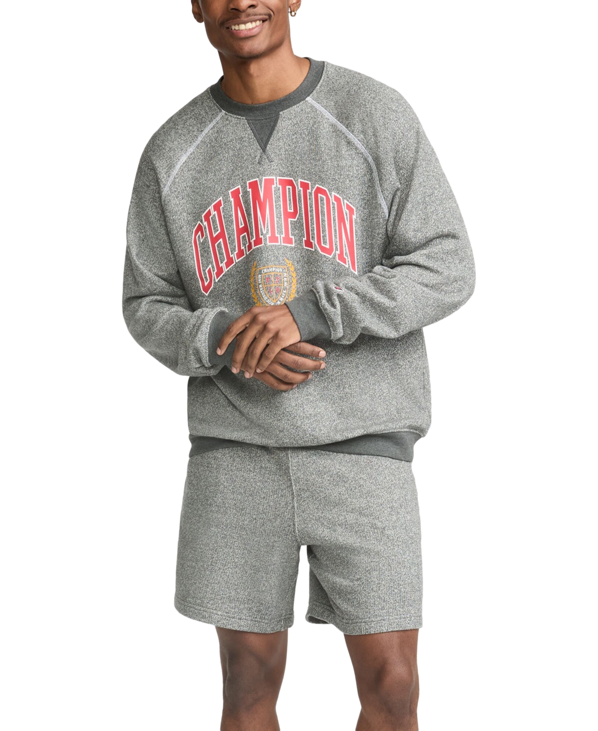 Champion Men's Raglan Crewneck Logo Sweatshirt