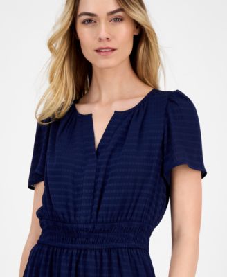 Women's Elastic-Waist Short-Sleeve Midi Dress