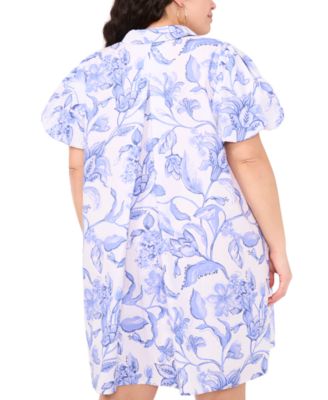 MSK Plus Size Floral-Print Cotton Puff-Sleeve Shift Dress