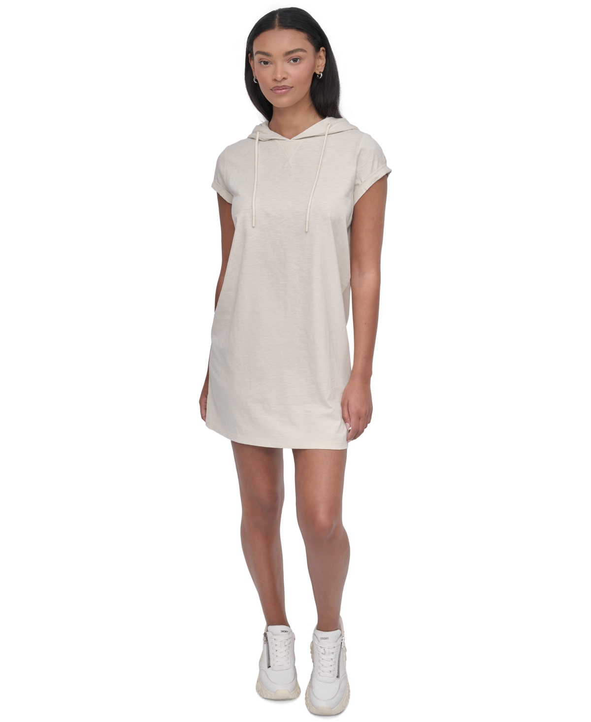 DKNY SPORT WOMEN'S ROLL-SLEEVE HOODED SNEAKER DRESS 