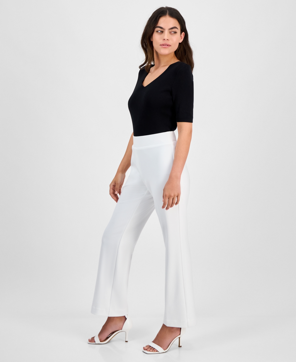 Ak Anne Klein Petite Pull-on Pants In Bright White